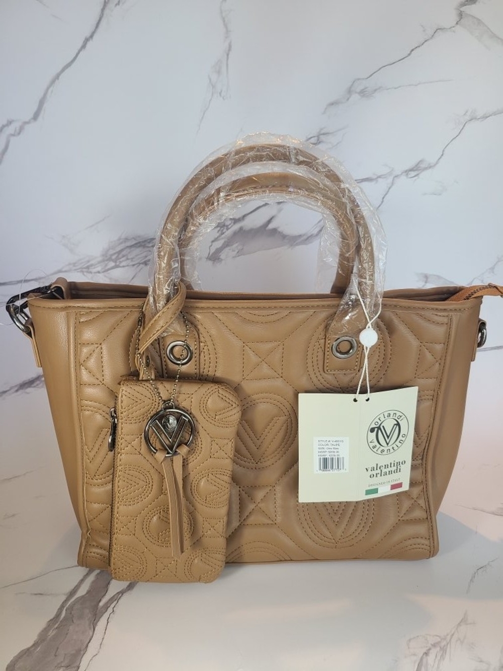 Valentino Orlandi Beige Quilted Tote with Detachable Pouch